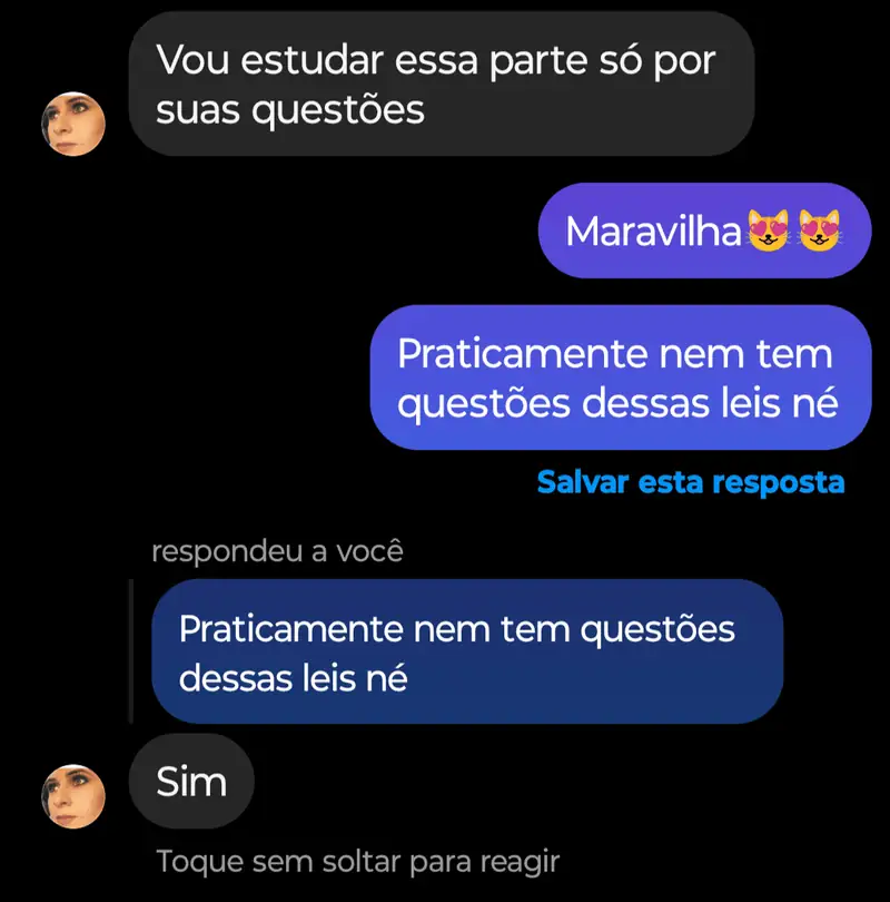Cliente conversa com a ipquestoes sobre estudar por questões de legislação.
