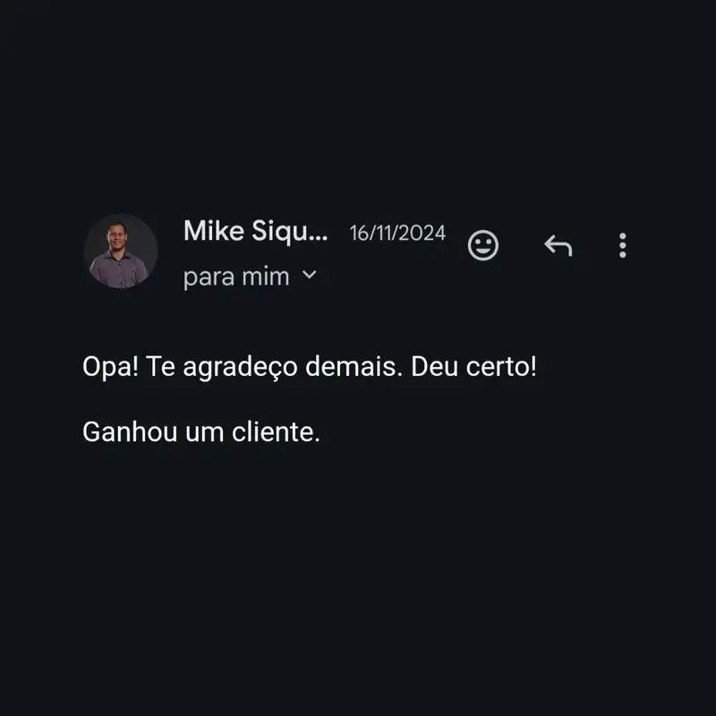 Cliente agradece pelo atendimento e diz: Ganhou um cliente.